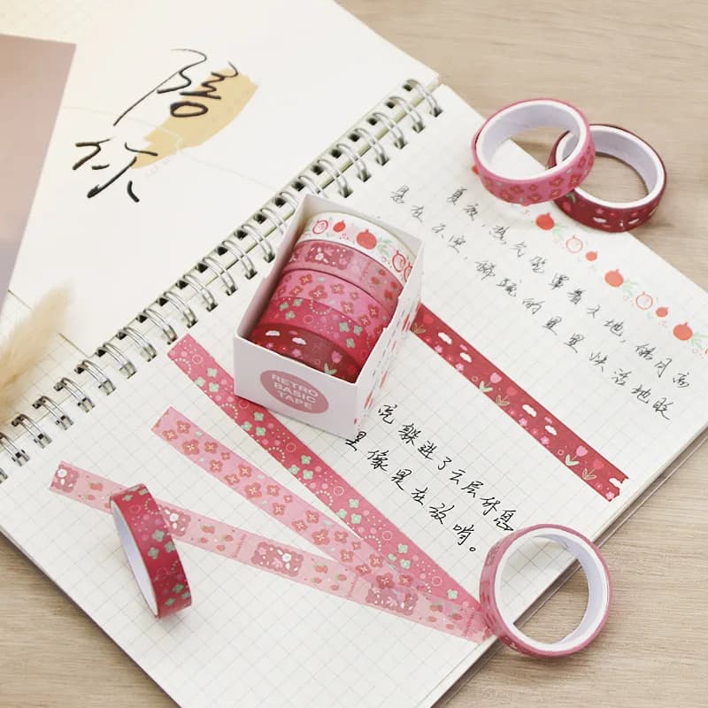 Lot de 5 rouleaux de ruban Washi géométrique rétro