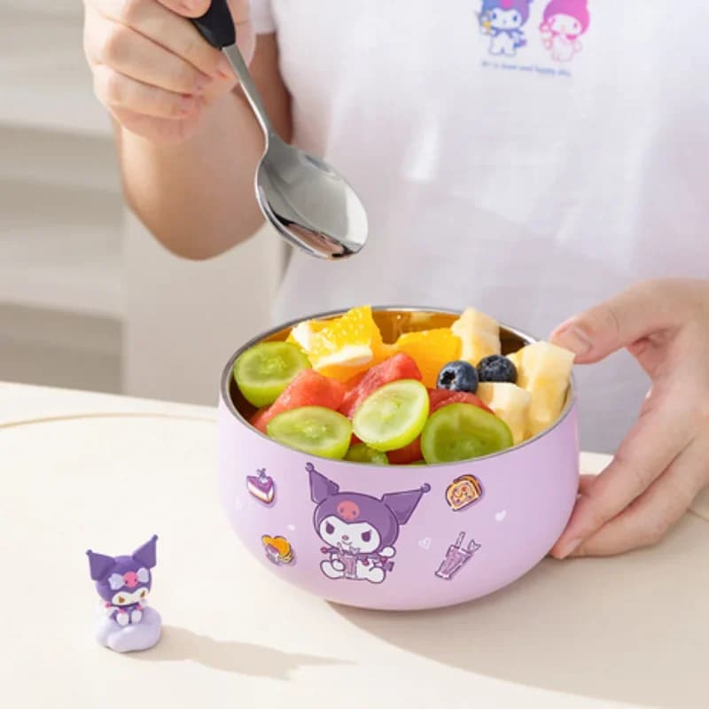 Pour Sanrio Kuromi 5 pouces bol de riz Hello Kitty Cinnamoroll bols bols à soupe en acier inoxydable vaisselle alimentaire complémentaire pour bébé
