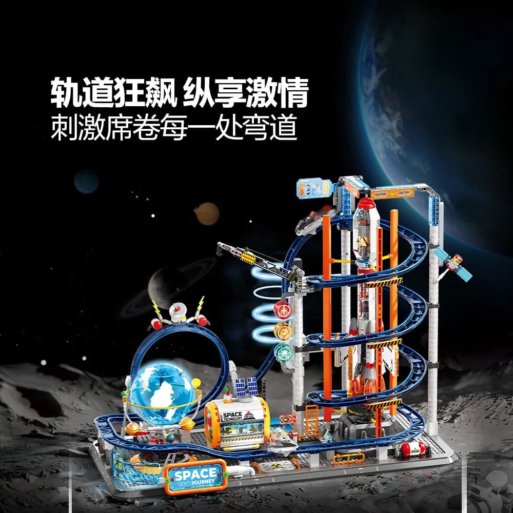 Ensemble de construction Montagnes Russes Spatiales avec moteur électrique, piste de manèges et modèle de station spatiale, briques DIY, jouet éducatif