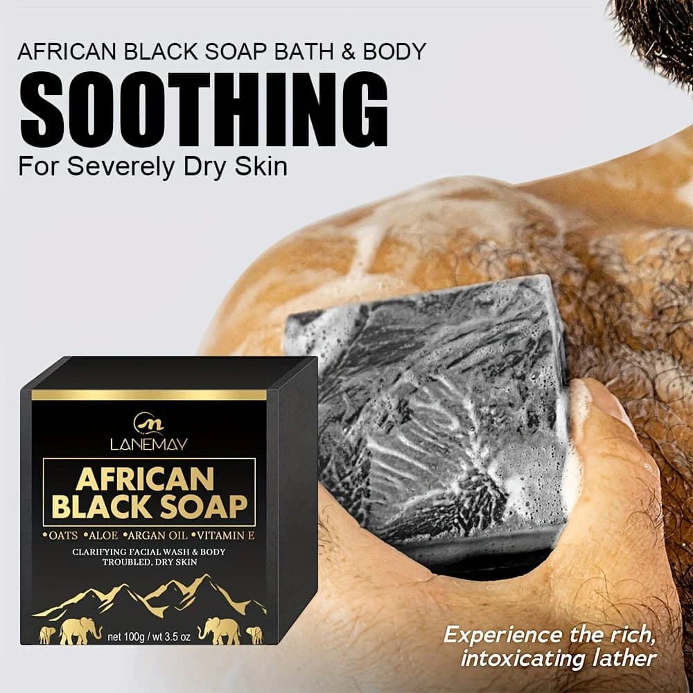 Savon noir africain 100g pour nettoyer en profondeur la peau, hydrate et apaise la peau sèche pour tous les Types de peau