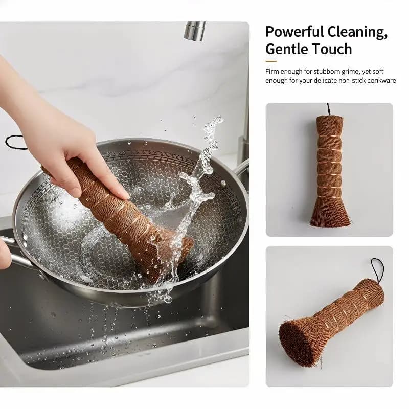 Essentiel de cuisine écologique - Brosse à vaisselle en fibre de palme naturelle - Parfaite pour les ustensiles de cuisine délicats et le nettoyage quotidien durable