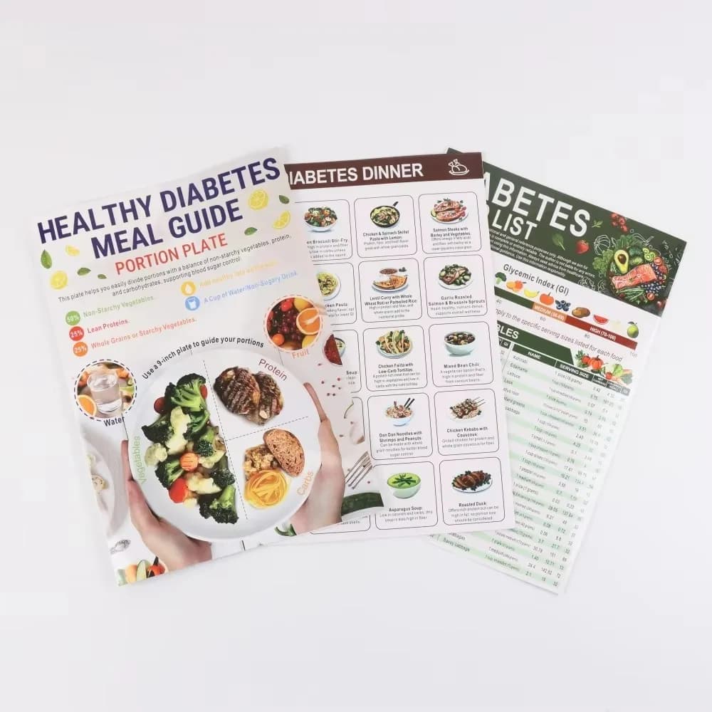Liste des aliments pour le diabète, 3 pièces, tableau des aliments pour diabétiques, Brochure, tableau d'information pour le diabète, planificateur de repas à faible teneur en carburateur de vitamines