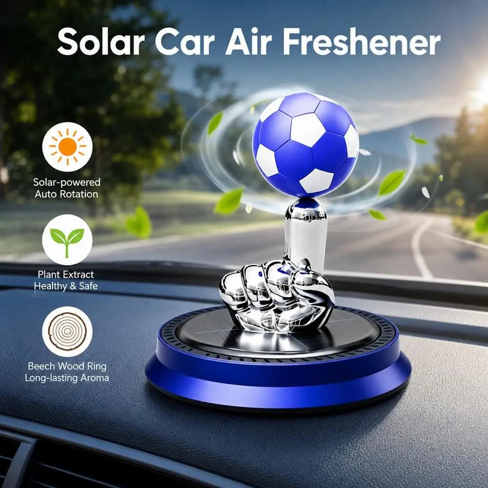 Diffuseur d'arômes solaire rotatif pour voiture, diffuseur d'aromathérapie sans fil, décoration de tableau de bord de football, boule parfumée réutilisable, ornement