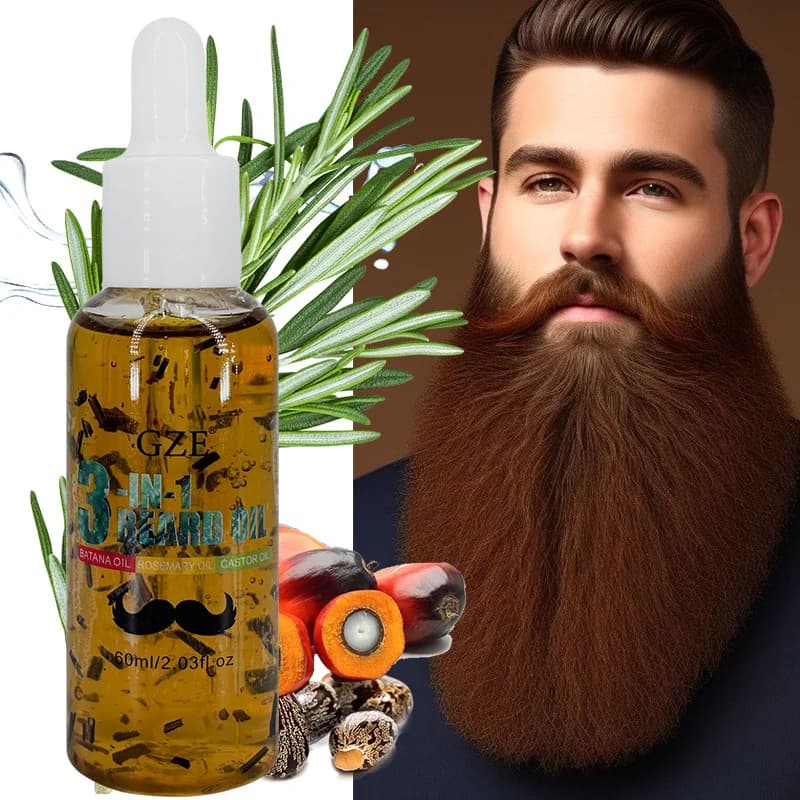 GZE Huile à barbe 3 en 1 pour soin - Hydrate la barbe et conditions de la peau - Élimine les flocons - Pour les hommes avec des poils du visage courts ou longs