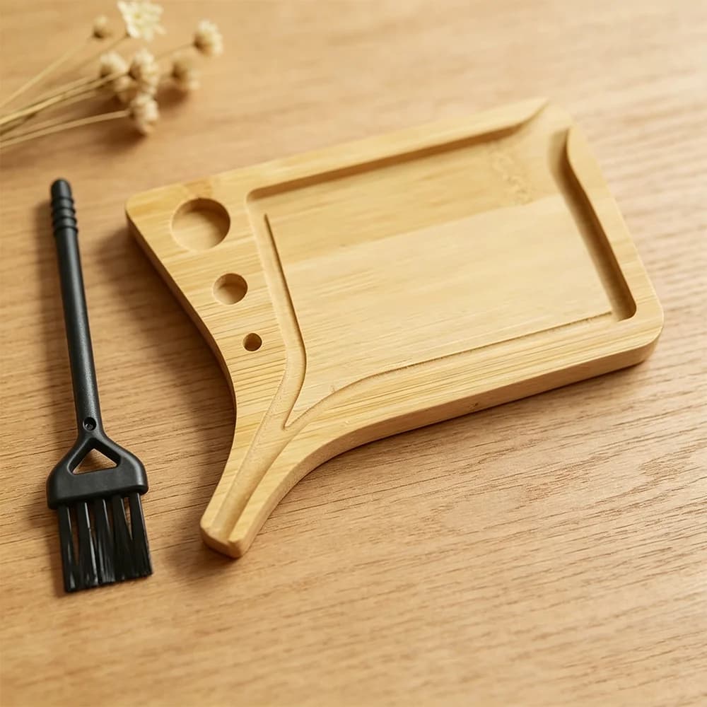 Plateau à rouler le tabac en bois portable avec brosse et support pour cônes pré-roulés