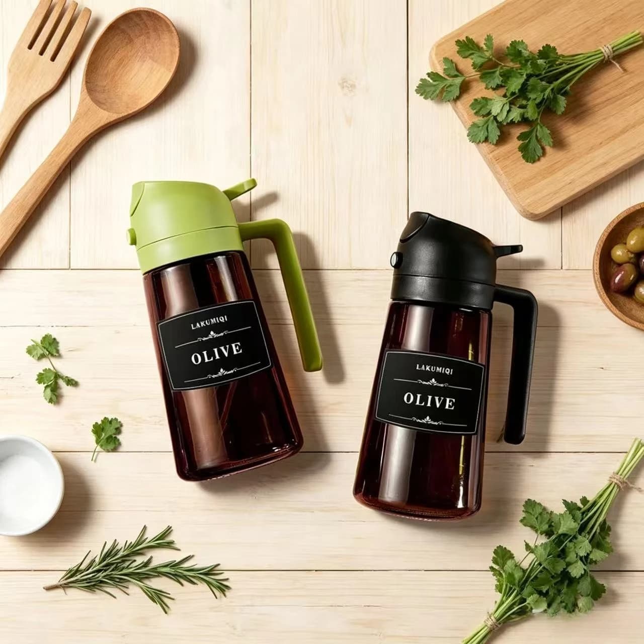 Distributeur d'huile en verre 2-en-1 avec pulvérisateur, 16 oz, bouteille d'huile d'olive anti-fuite pour la cuisson, la friteuse à air et le barbecue
