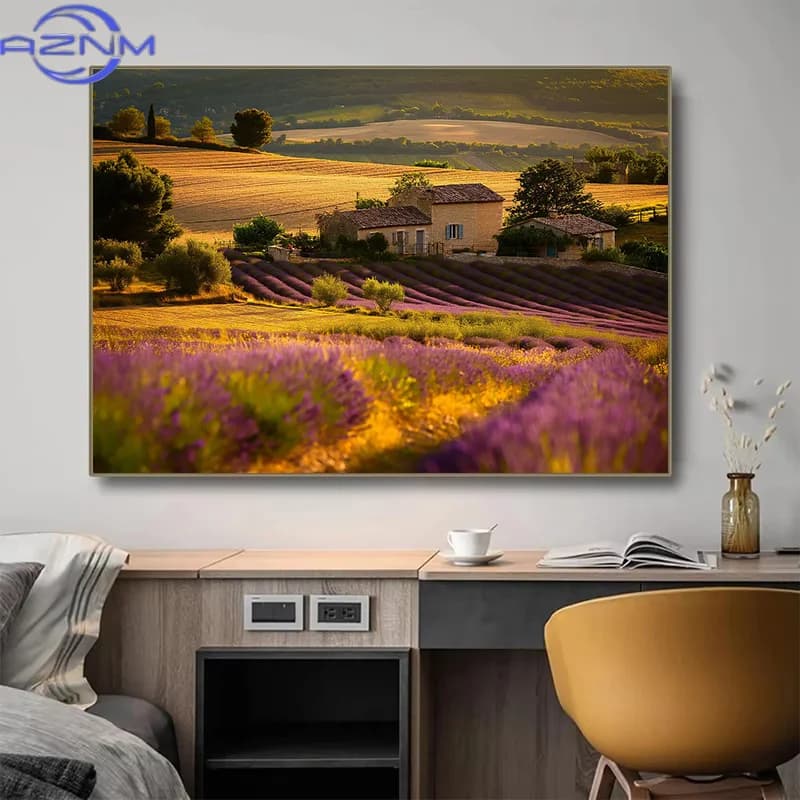AZNM Affiche sur toile Paysage moderne du coucher de soleil à la Provence