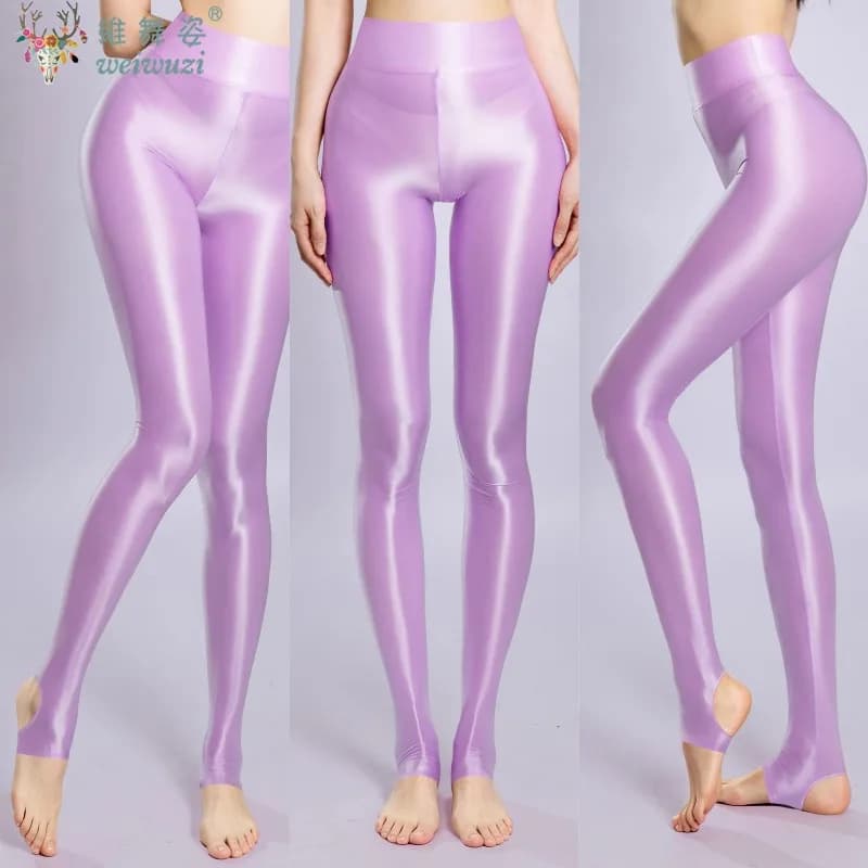 Leggings et collants pour femmes, effet wetlook, brillants et lisses, avec taille élastique, pour le sport, le yoga et le fitness, amincissants
