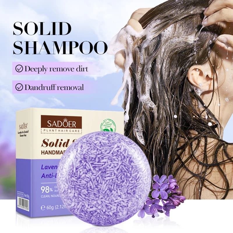 SADOER Savon Solide Capillaire à la Lavande – Shampooing Anti-Croûtes et Séborégulateur pour Cheveux Secs et Abîmés – Nettoyage en Profondeur et Réparation pour des Cheveux Lisses