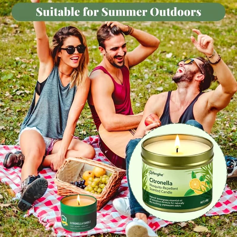 Bougie parfumée anti-moustiques à la citronnelle, huile essentielle de citronnelle naturelle, cire de soja, mèche en coton, sans fumée, anti-insectes, M