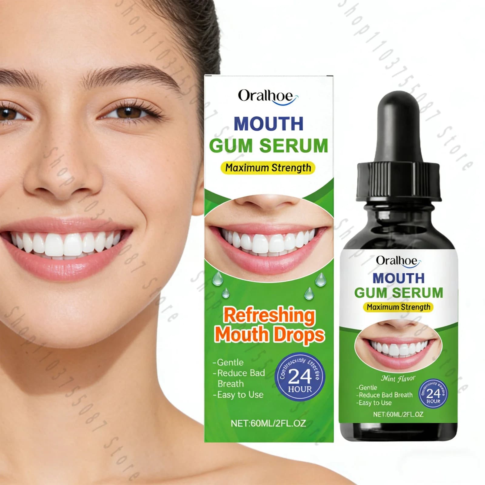 Sérum pour les gencives 60ml, gouttes réparatrices buccales à la menthe, haleine fraîche longue durée, blanchit les dents, soin doux des gencives, réduit les mauvaises odeurs