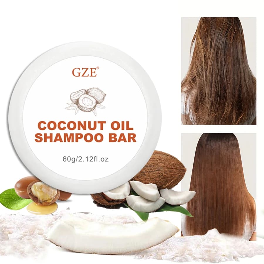 Barre de shampoing à l'huile de coco GZE, shampoing à barre hydratante pour cheveux secs