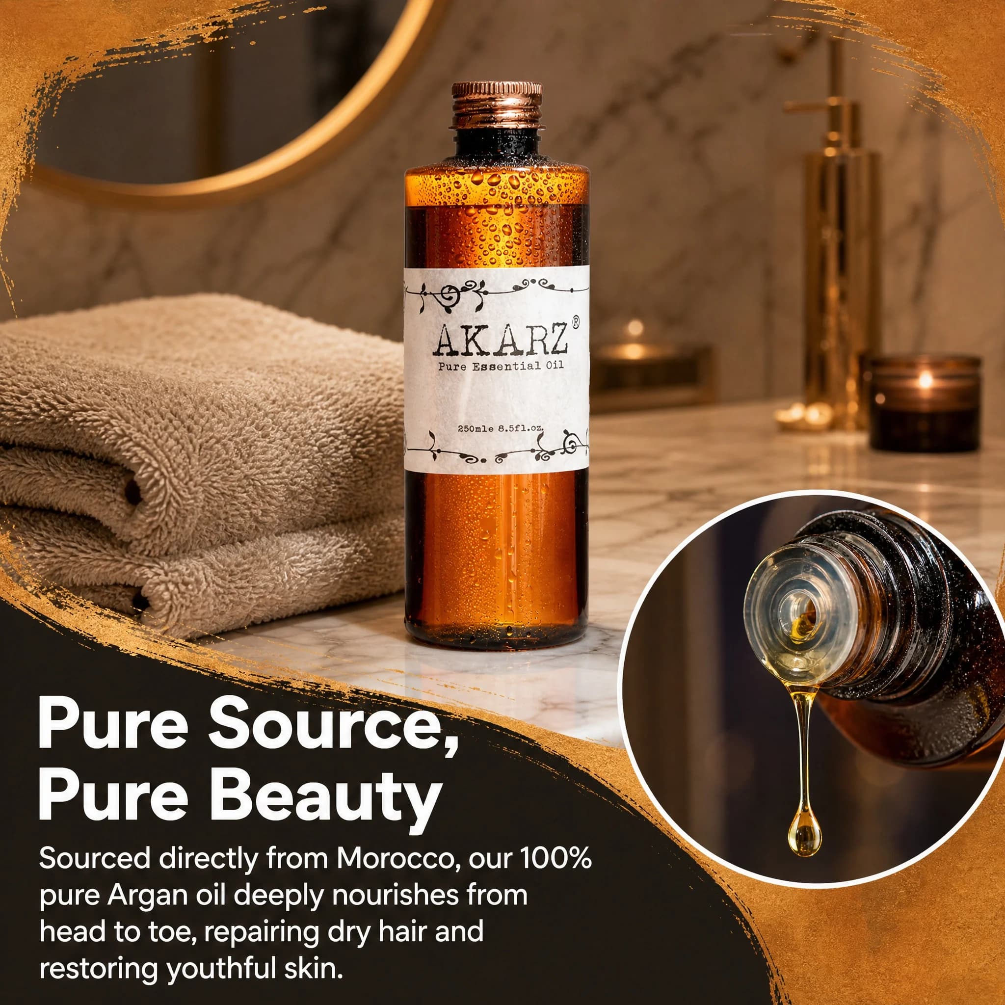 Premium AKARZ DIY Massage Argan Maroc Oil - Nourrir et réparer les cheveux secs