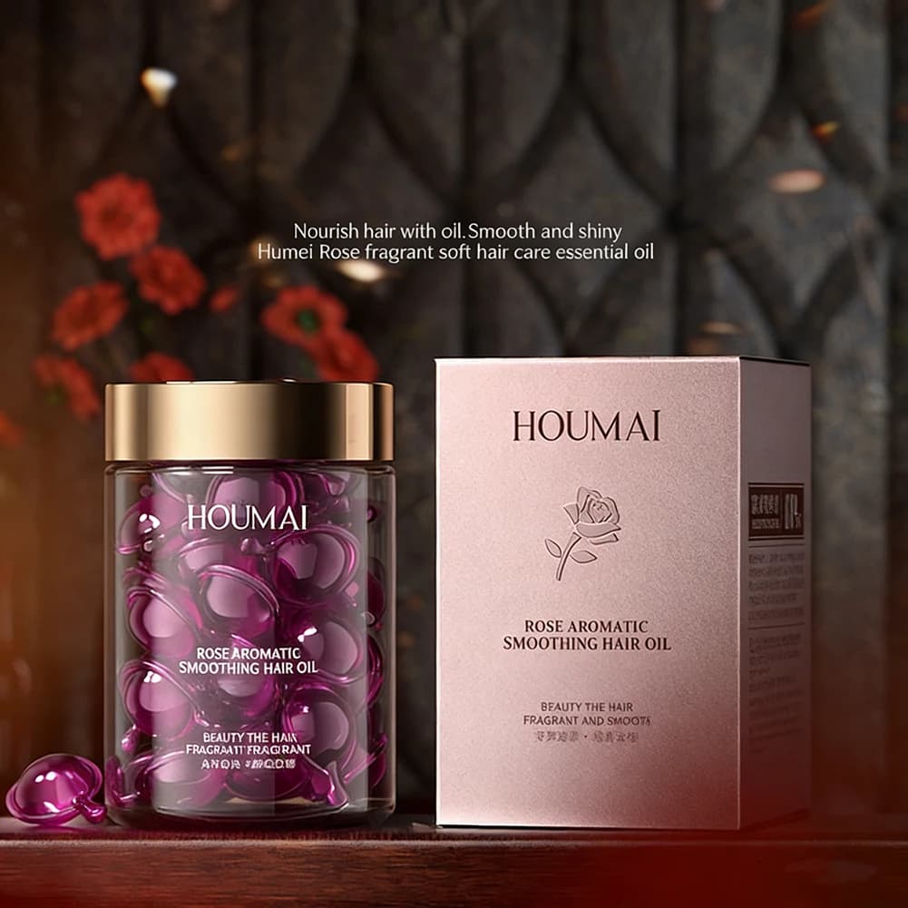 30 Capsules d'Huile Essentielle de Rose pour Cheveux, Capsules de Vitamines Capillaires, Sérum Lissant et Nourrissant pour Réparer les Cheveux Abîmés, pour Cheveux Frisés, Secs et Bouclés