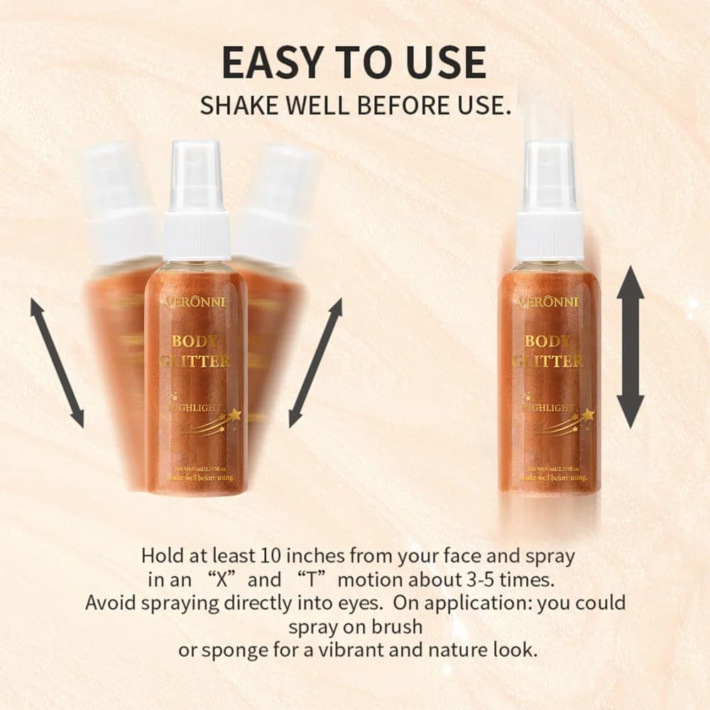 Liquide corps mettant en évidence l'huile scintillante maquillage 4 couleurs paillettes Spray huile Lotion lueur
