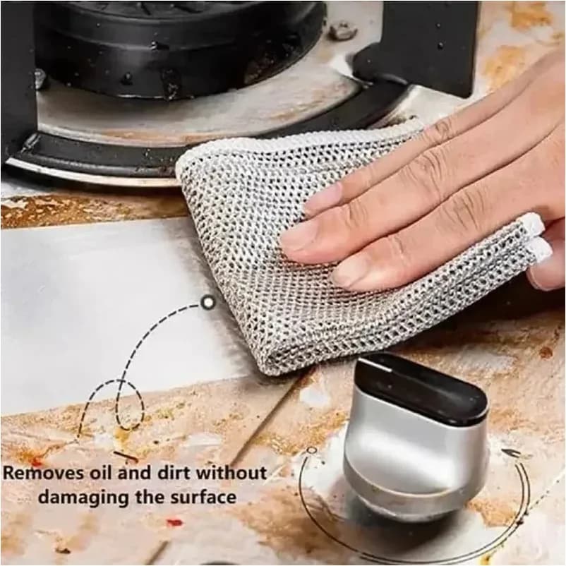 Chiffon de nettoyage épaissi, chiffon de cuisine, chiffon de nettoyage en acier inoxydable, adapté au nettoyage des taches d'huile de cuisine/5 pièces