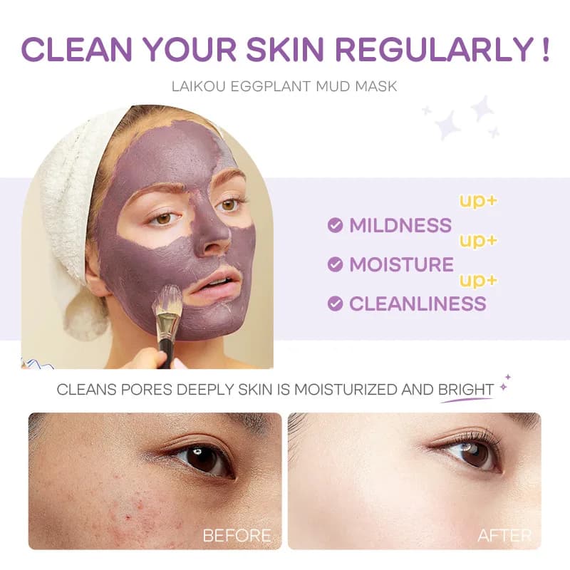 5 pièces LAIKOU masque de boue d'aubergine contrôle de l'huile hydratant Anti-acné Anti-rides blanchissant