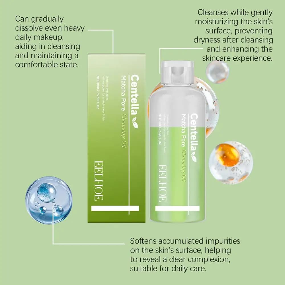 Huile nettoyante au matcha 100ml, démaquillant doux et non irritant, nettoie le fond de teint et les fards à paupières