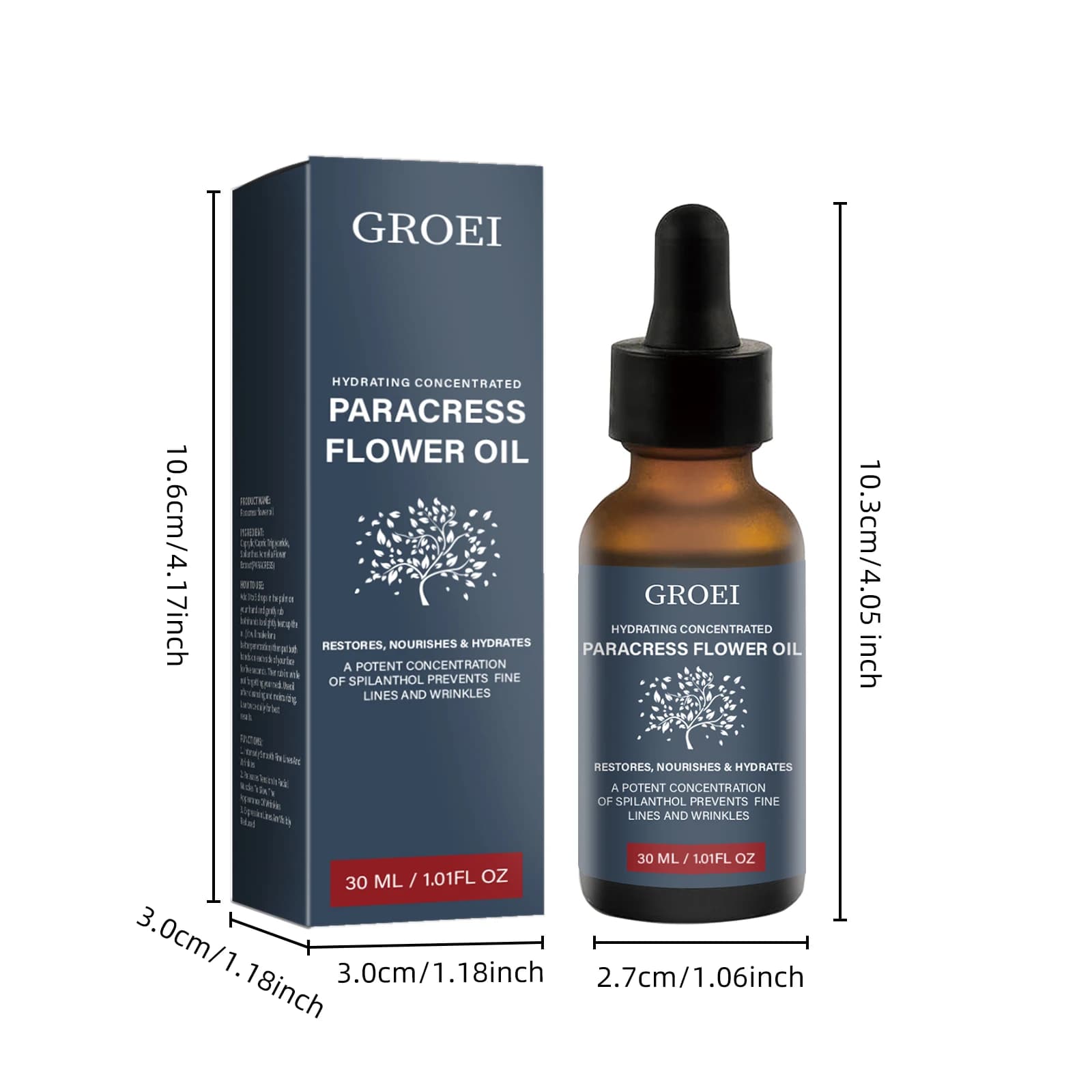 GROEI huile de fleur de paracress hydratante 30ml huile pour le visage Anti-âge réduire les ridules et les rides stimule le collagène sérum raffermissant naturel