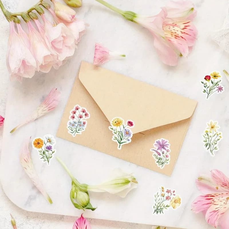 Rouleau d'autocollants de fleurs sauvages, 1 rouleau, décalcomanies en papier Floral coloré, autocollants auto-adhésifs pour Bouquet de fleurs