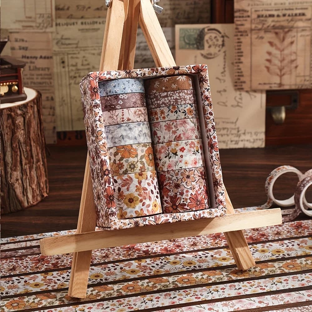 Ensemble de rubans Washi floraux Vintage, 12 rouleaux, rubans de masquage décoratifs pour bricolage, Scrapbooking, planificateur de Journal à puces, emballage cadeau
