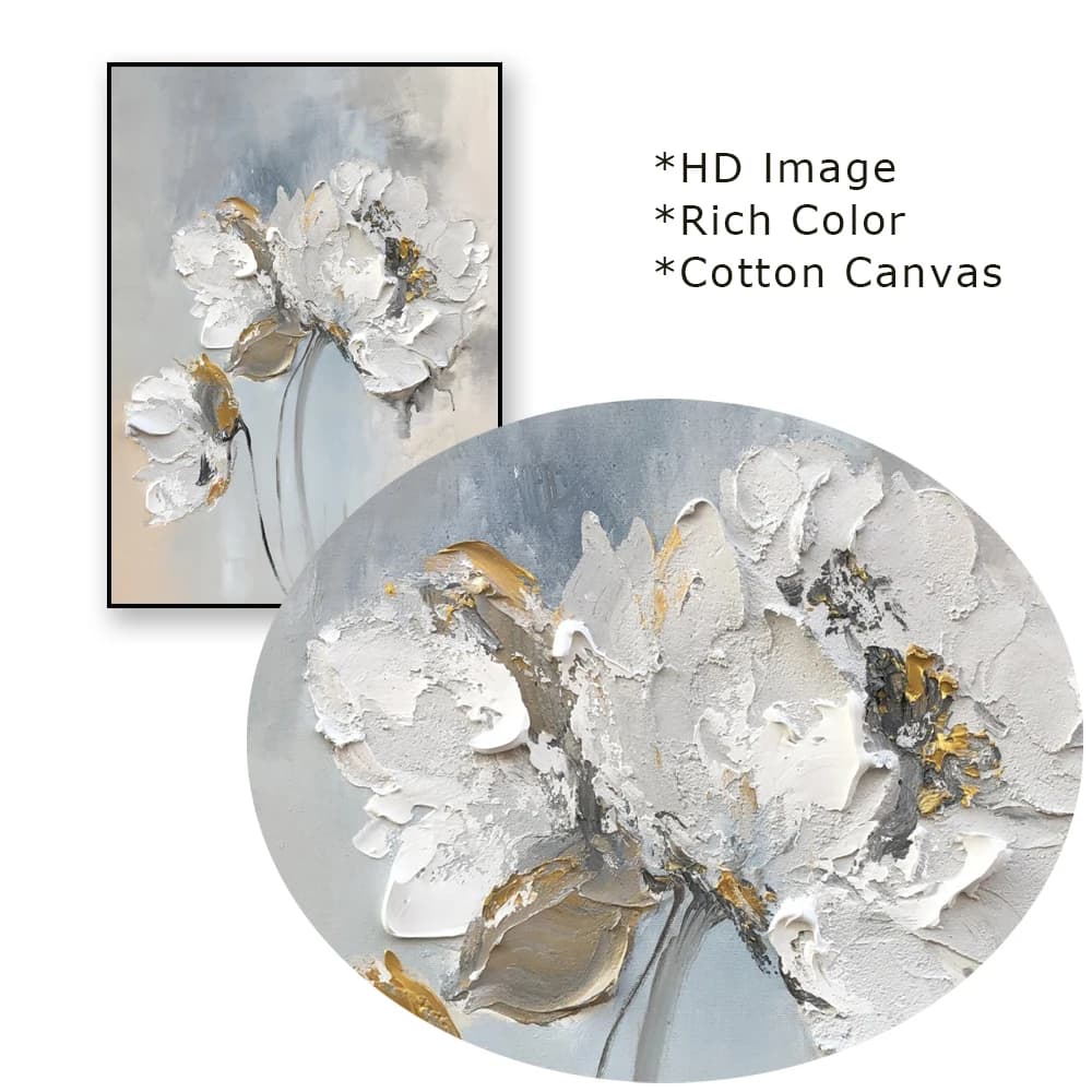 Affiche de peinture à l'huile de fleurs blanches abstraites, art mural texturé floral moderne, impressions de peinture sur toile, décoration de salon à la maison