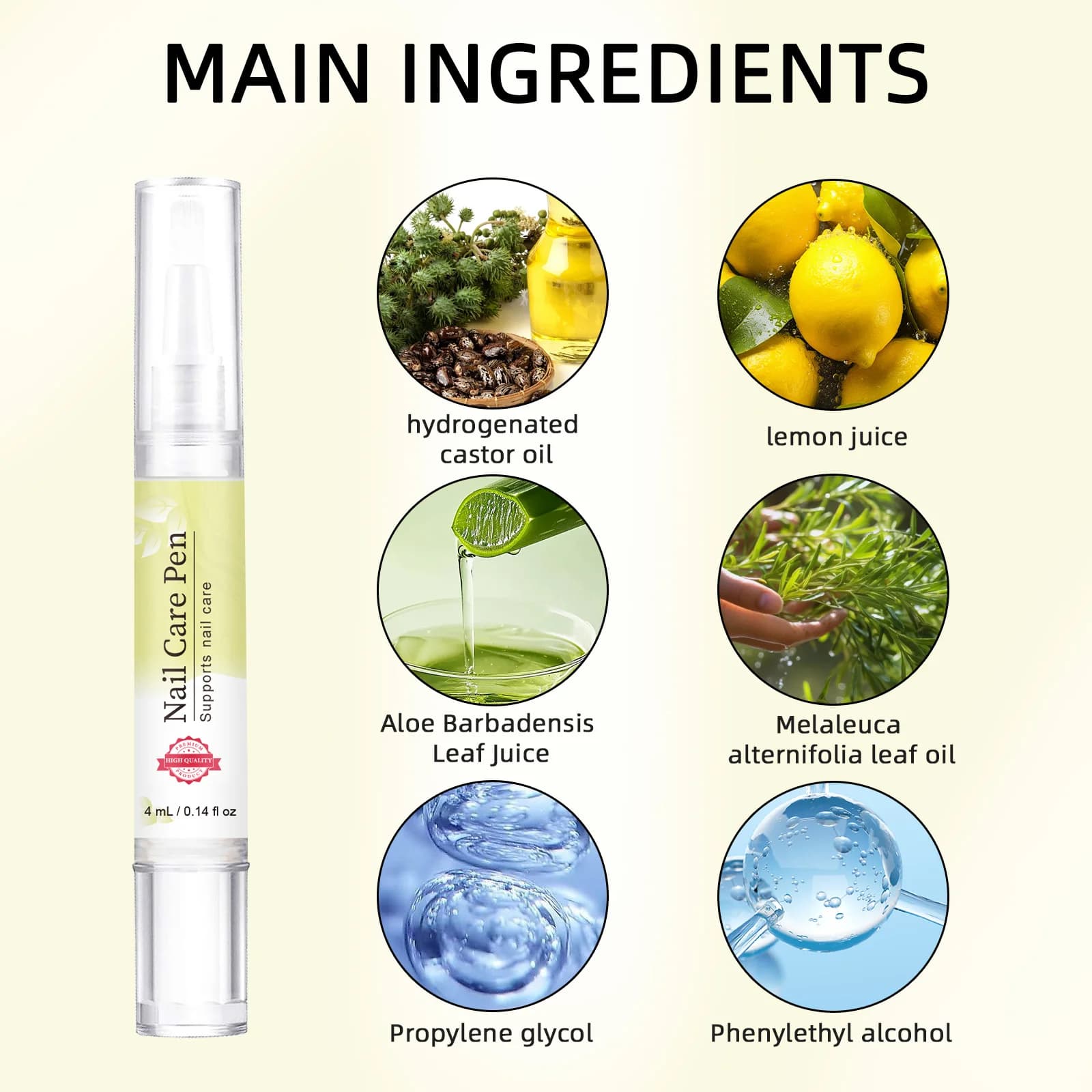 Stylo fortifiant et revitalisant pour ongles 4ml - Formule à l'huile d'arbre à thé et de ricin pour ongles décolorés, protection et santé des cuticules.