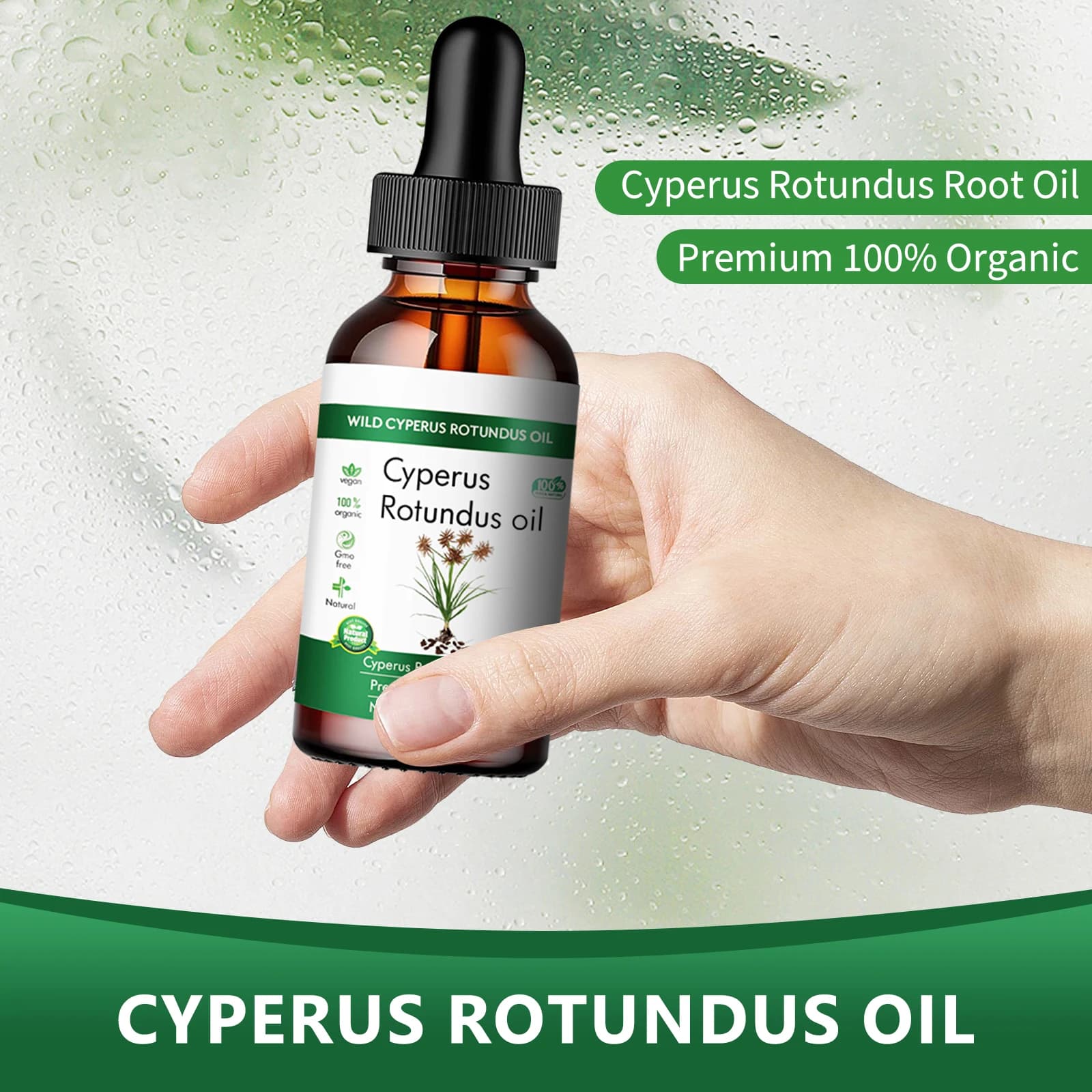 Huile de racine biologique Wild Cyrperus Rotundus (herbe aux noix) 60 ml - Huile faciale végétalienne naturelle pour une peau apaisante, apaisante et nourrissante.