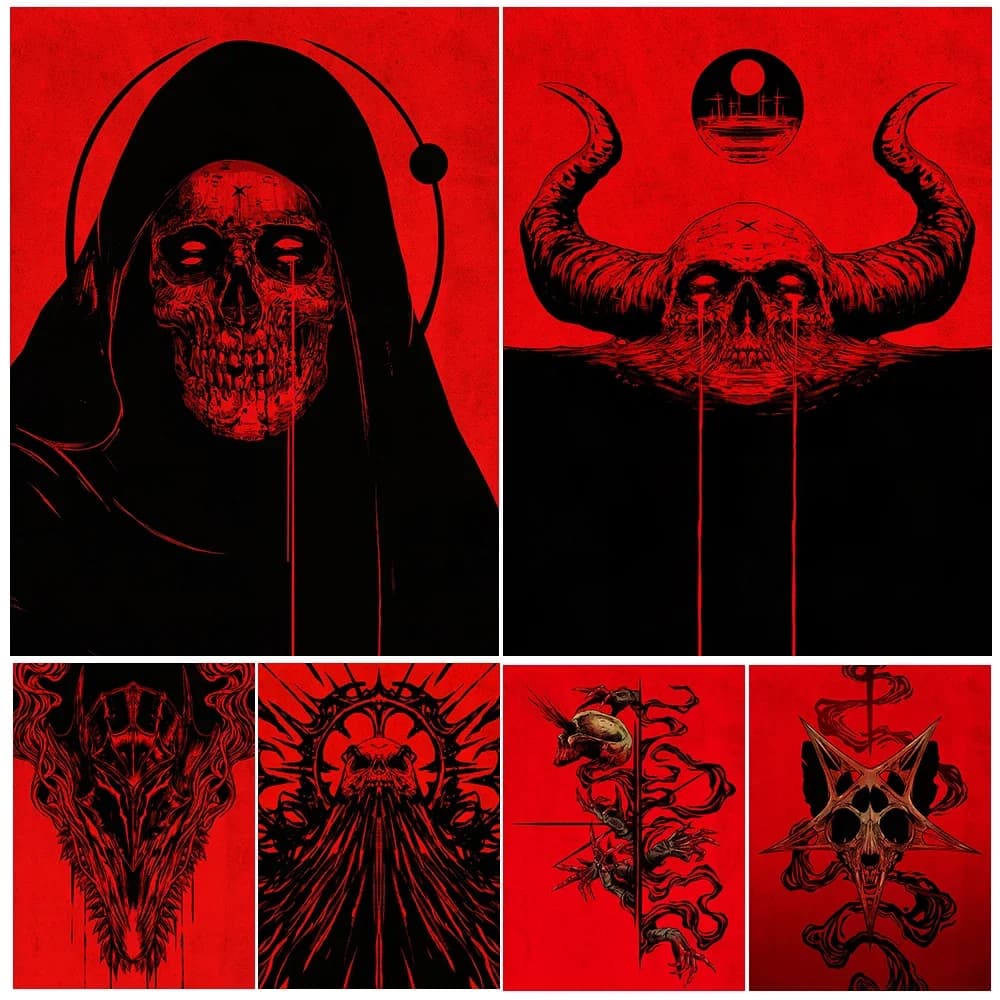 Toile d'art mural gothique le diable en pleurs, peinture abstraite païenne des sorcières, affiche d'art et décoration de maison imprimée sans cadre