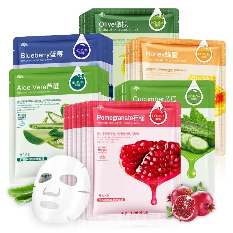 10 pièces plante naturelle masque Facial hydratant contrôle de l'huile Anti-âge fruits Aloe feuille coréenne