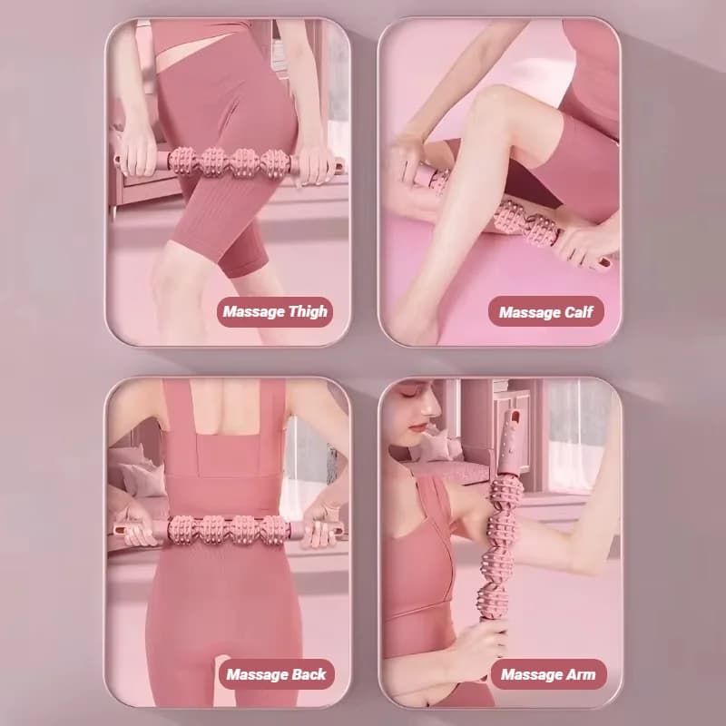 Bâton de Massage musculaire à 4 boules, Relaxation, Yoga, Fitness, dent de loup, Fascia pour mollets, cuisses, quadriceps, bras, avant-bras