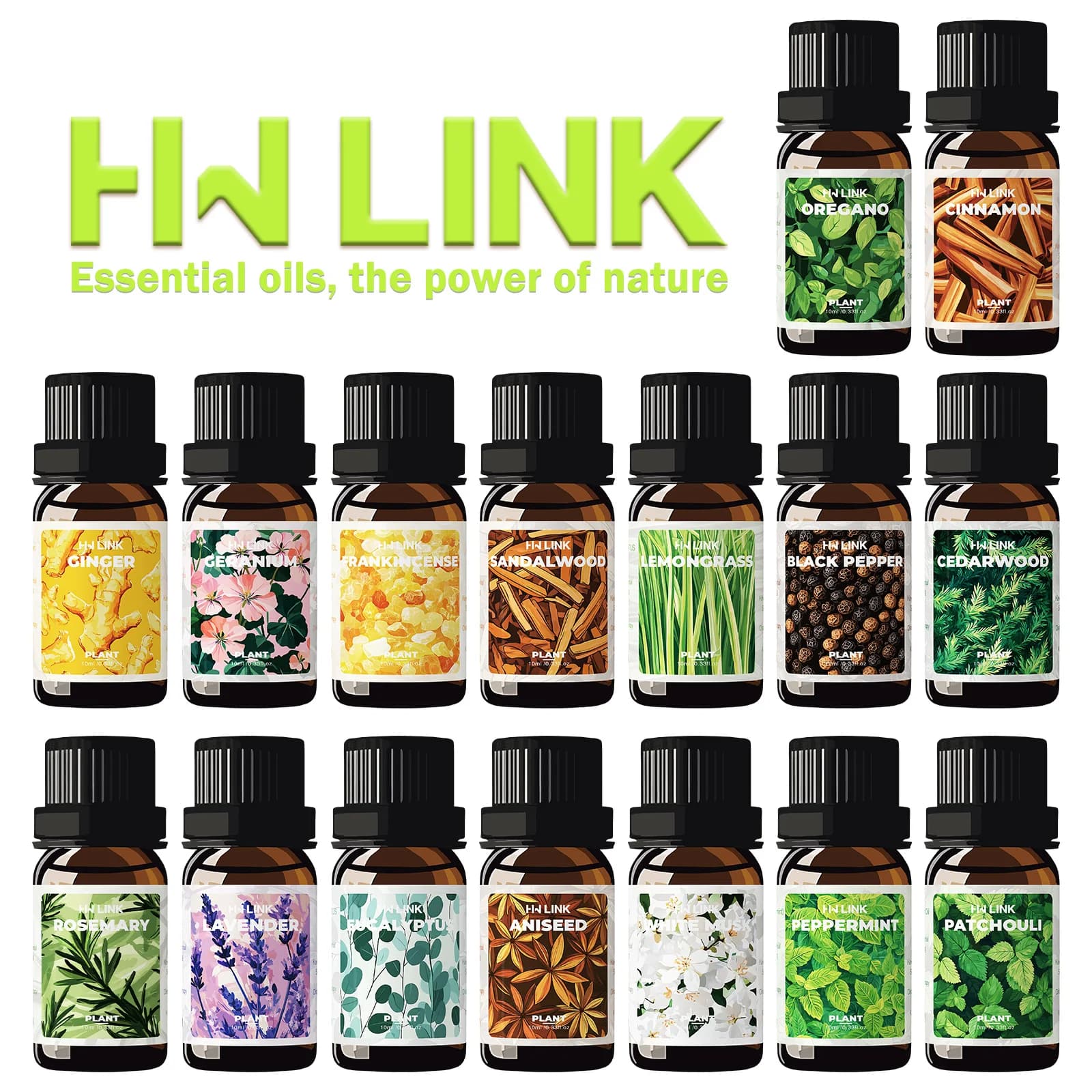 16 types d'huiles essentielles végétales naturelles de 10 ml pour diffuseur
