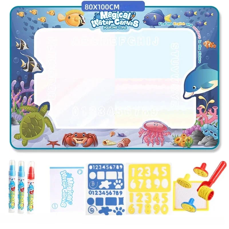Tapis de dessin à l'eau magique 100x80CM, gribouillage à colorier avec stylos magiques réutilisables, planche de peinture Montessori, jouets éducatifs Montessori