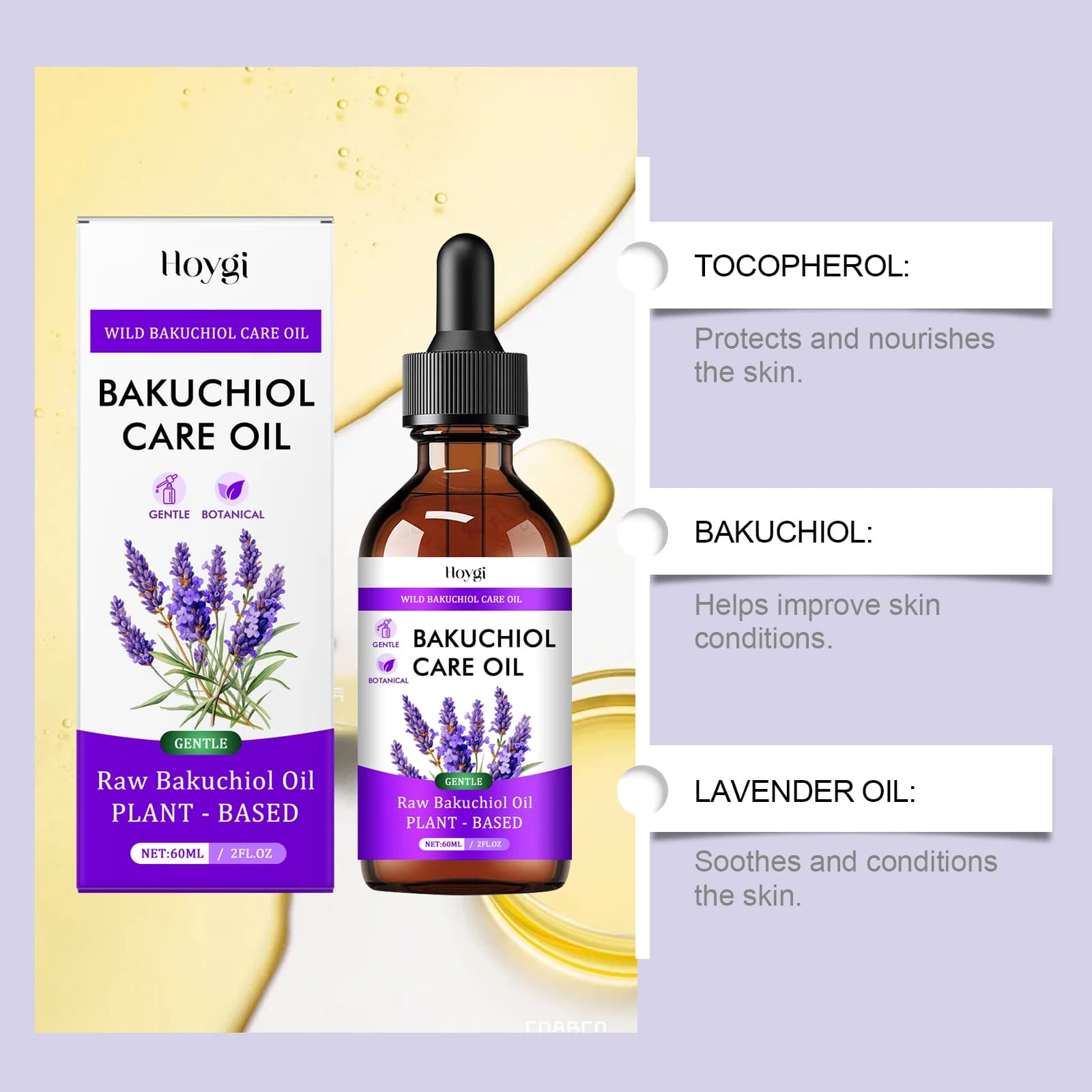 Bakuchiol huile essentielle relaxante réduire les ridules lissage du visage corps soins de la peau nourrir aromathérapie huile essentielle de lavande