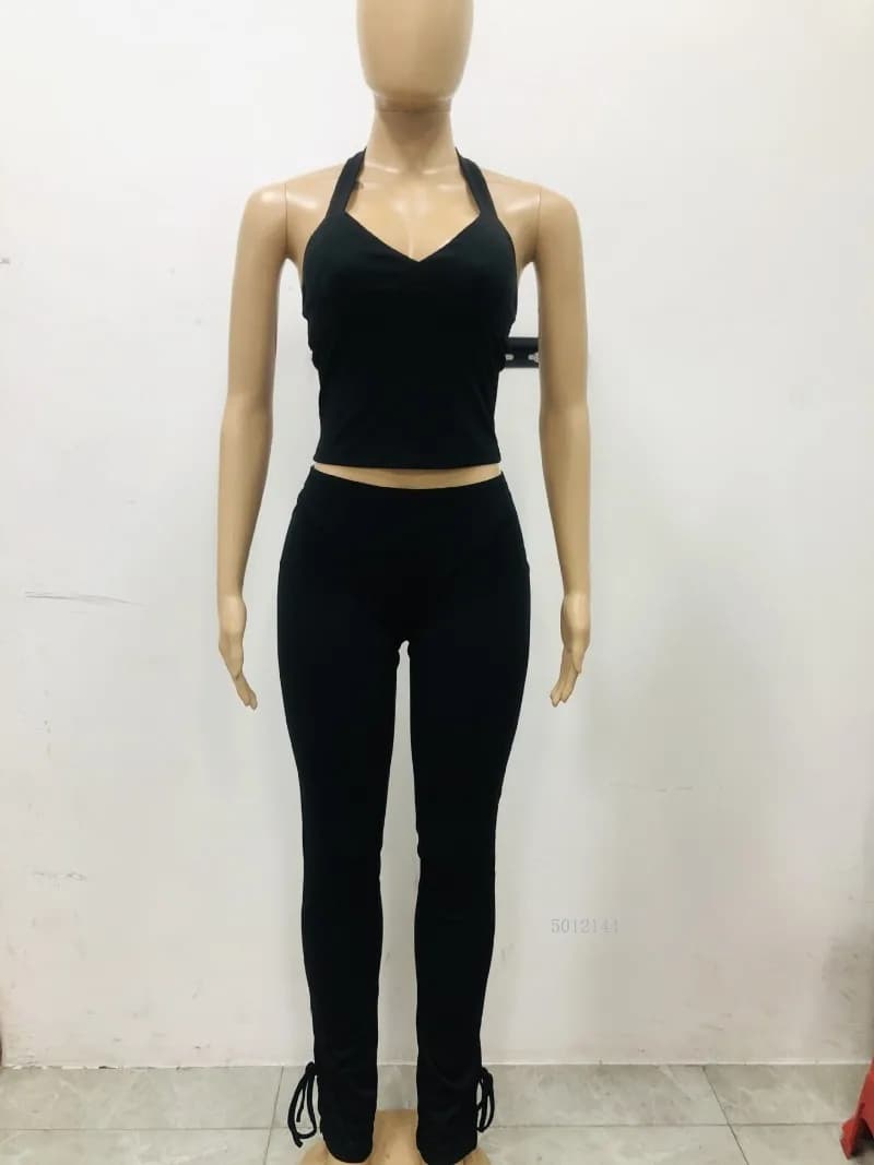 Ensemble deux pièces imprimé peinture à l'huile pour femmes, haut court et pantalon à lacets dans le dos, tenue de survêtement, automne-hiver 2024