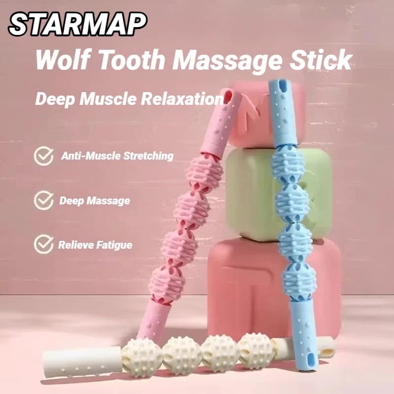 Bâton de Massage musculaire à 4 boules, Relaxation, Yoga, Fitness, dent de loup, Fascia pour mollets, cuisses, quadriceps, bras, avant-bras