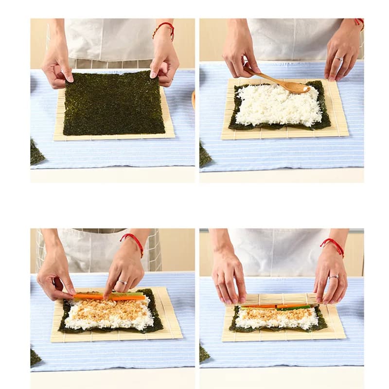 Kit de Fabrication de Sushi en Bambou : Moule à Rouleaux de Riz, Rouleau de Cuisine DIY, Spatule à Riz, Tapis à Sushi, Épandeur