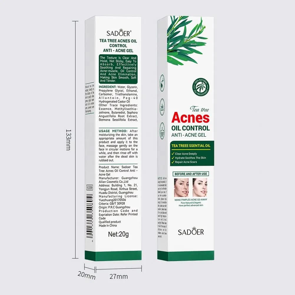 Crème anti-acné à l'arbre à thé SADOER, soin du visage, contrôle du sébum, crème gel hydratante pour le visage, soin de la peau