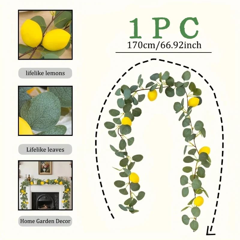Guirlande de citron de feuilles d'eucalyptus artificielles réalistes 1 pièce