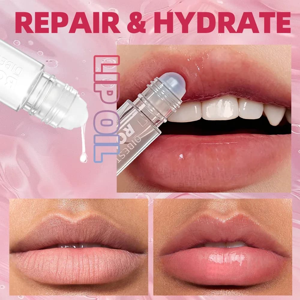 QIBEST Coffrets d'huiles à lèvres roll-on hydratantes et nourrissantes, brillant à lèvres, baume à lèvres nourrissant, lisse, longue durée, incolore, anti-dessèchement