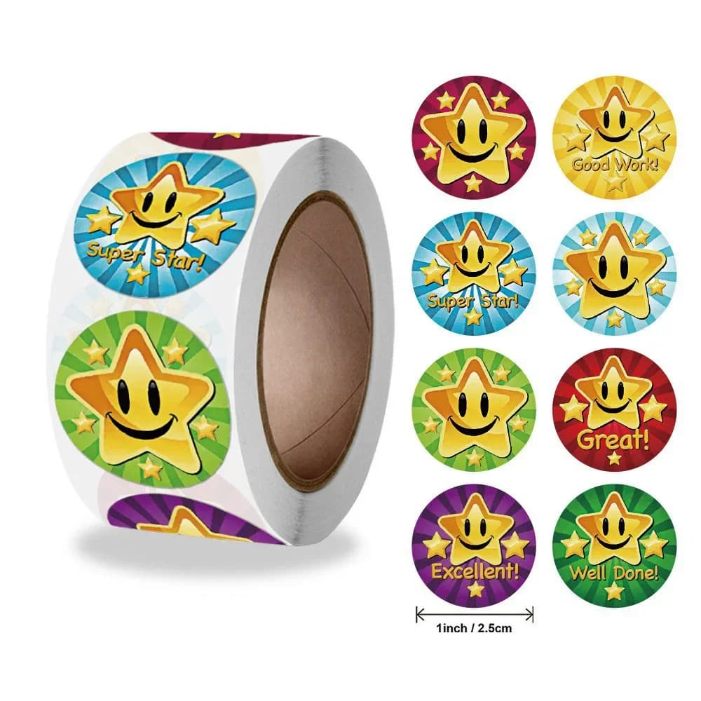 Autocollants en forme d'étoile à cinq branches, autocollants décoratifs avec visage souriant, étiquettes autocollantes pour sceller les étiquettes, Kawaii