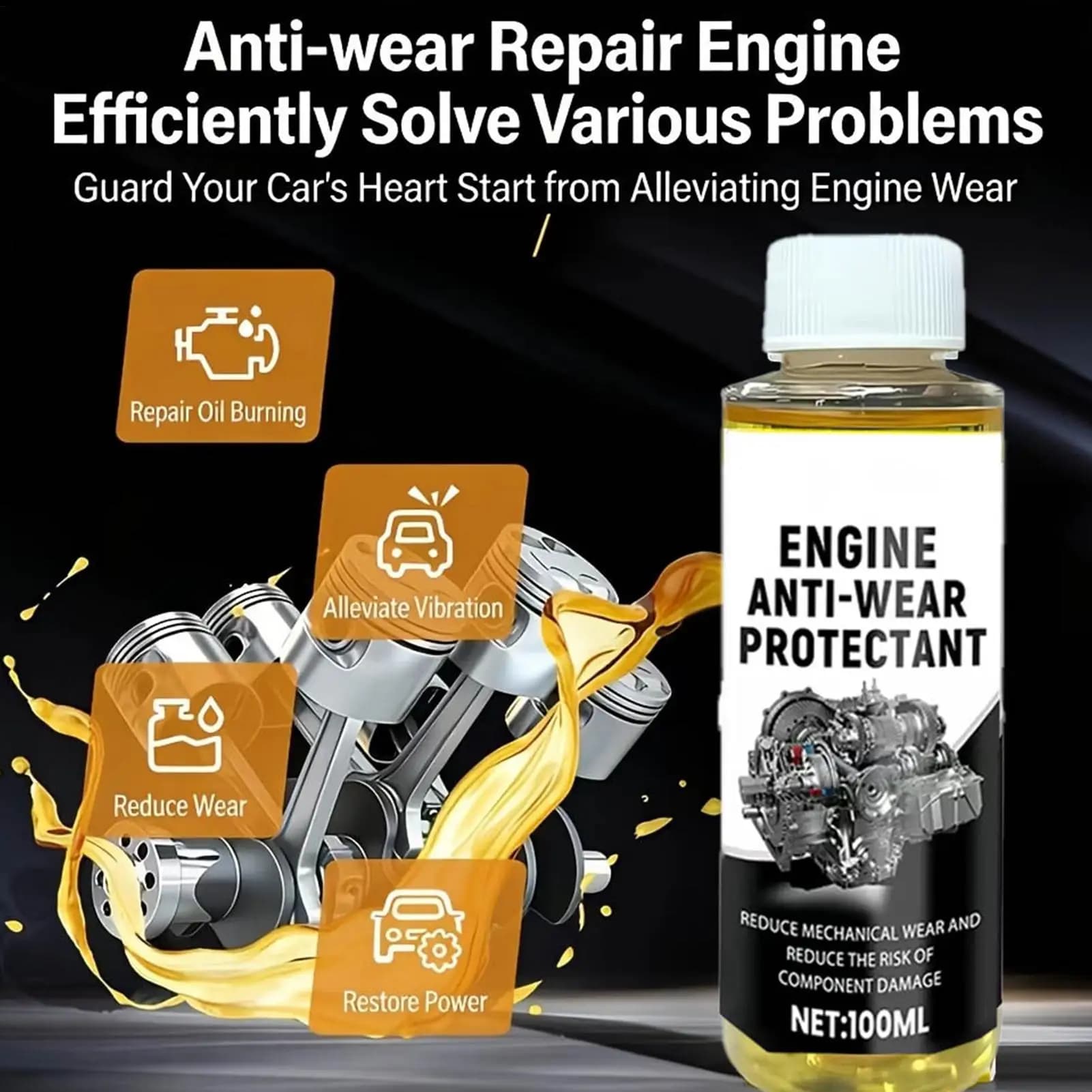 Additif Huile Moteur 100ml Liquide Anti-Bruit Automobile Agent Anti-Usure pour Voiture Camion VR Berline Longue Durée de Vie