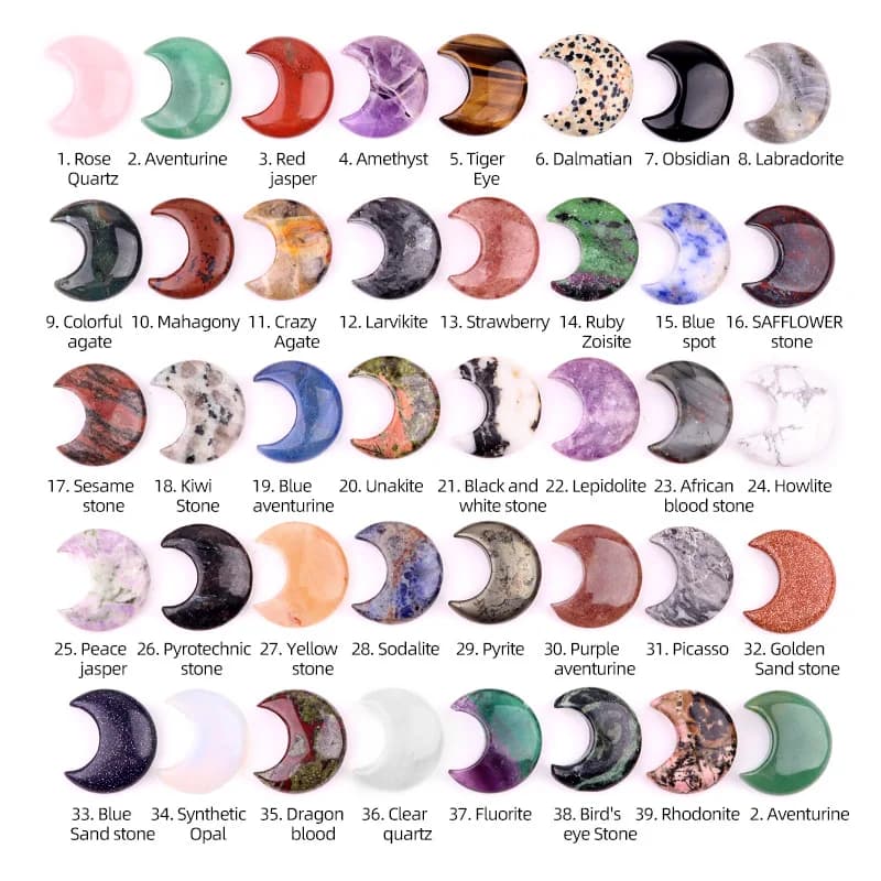 Pierres précieuses naturelles sculptées en forme de lune, 1.2 pouces, équilibrage des chakras, cristaux de guérison Reiki, cadeaux de décoration pour la maison