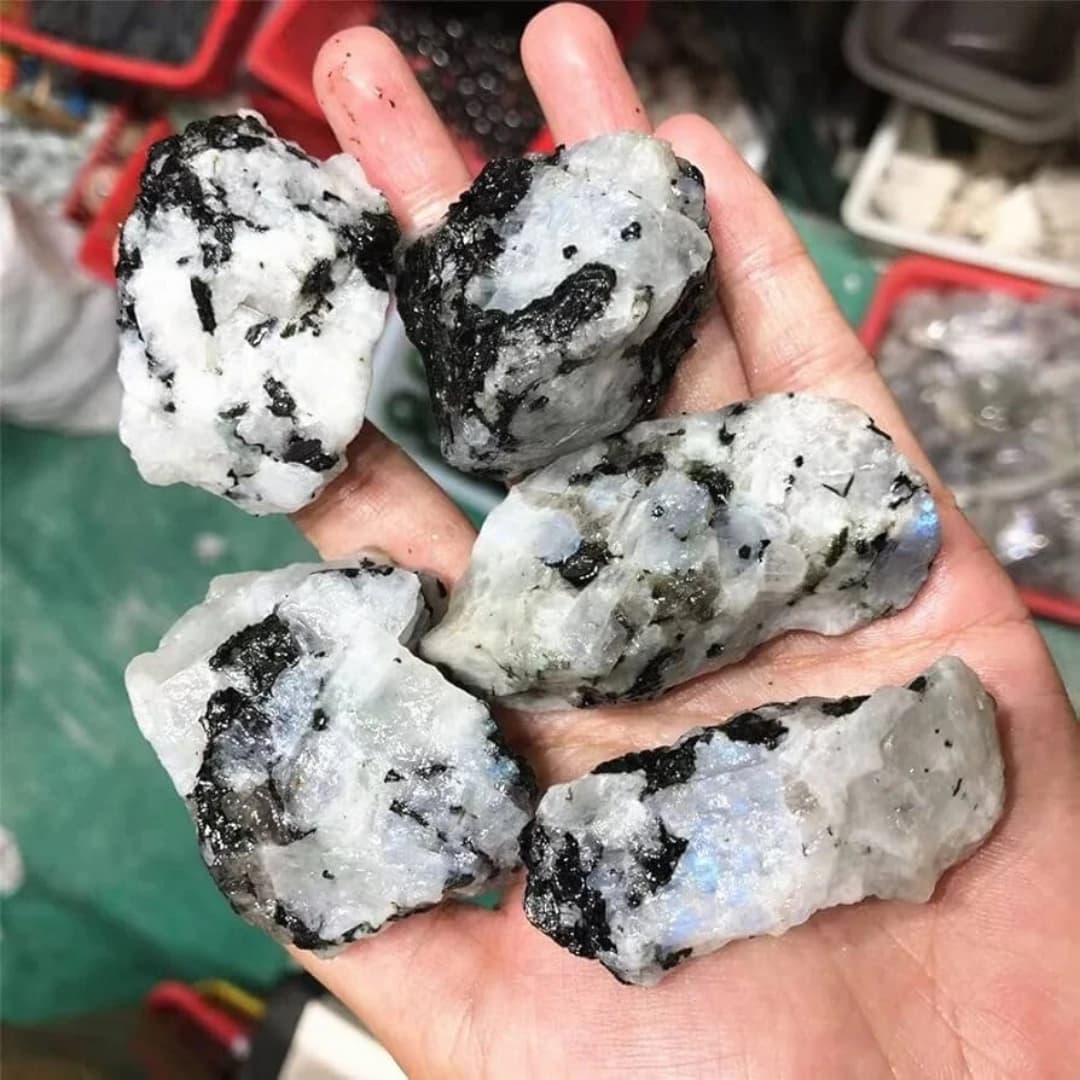 Pierre de lune arc-en-ciel naturelle 40g/120g/240g, pierre brute minérale, pierre noire et blanche, bonsaï de jardin pour aquarium, décoration de la maison, cadeau