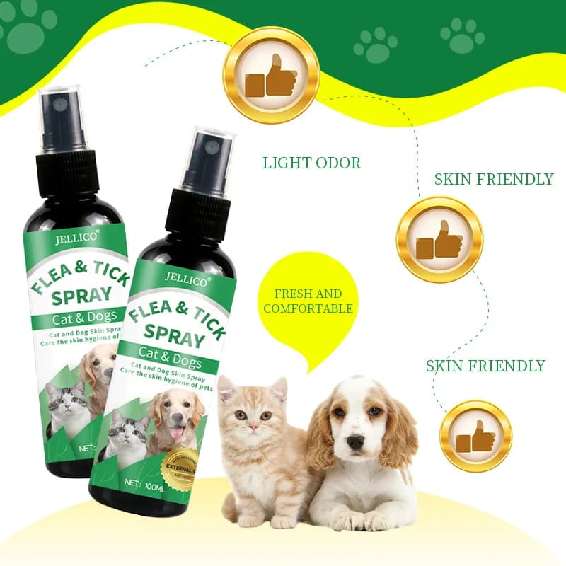 Spray Répulsif Anti-Puces et Tiques 100ml Formule Naturelle pour Chiens, à Base de Plantes avec Huiles Naturelles, Traitement Anti-Puces pour Chats, Soins de Santé pour Animaux