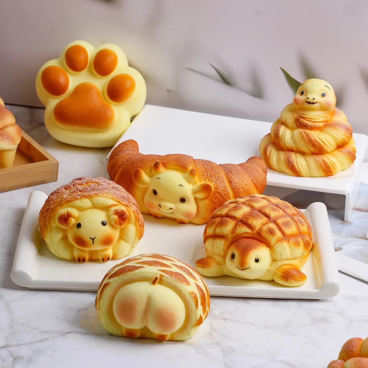 1 pièce d'ornements décoratifs en forme de pain d'animal de dessin animé à récupération lente