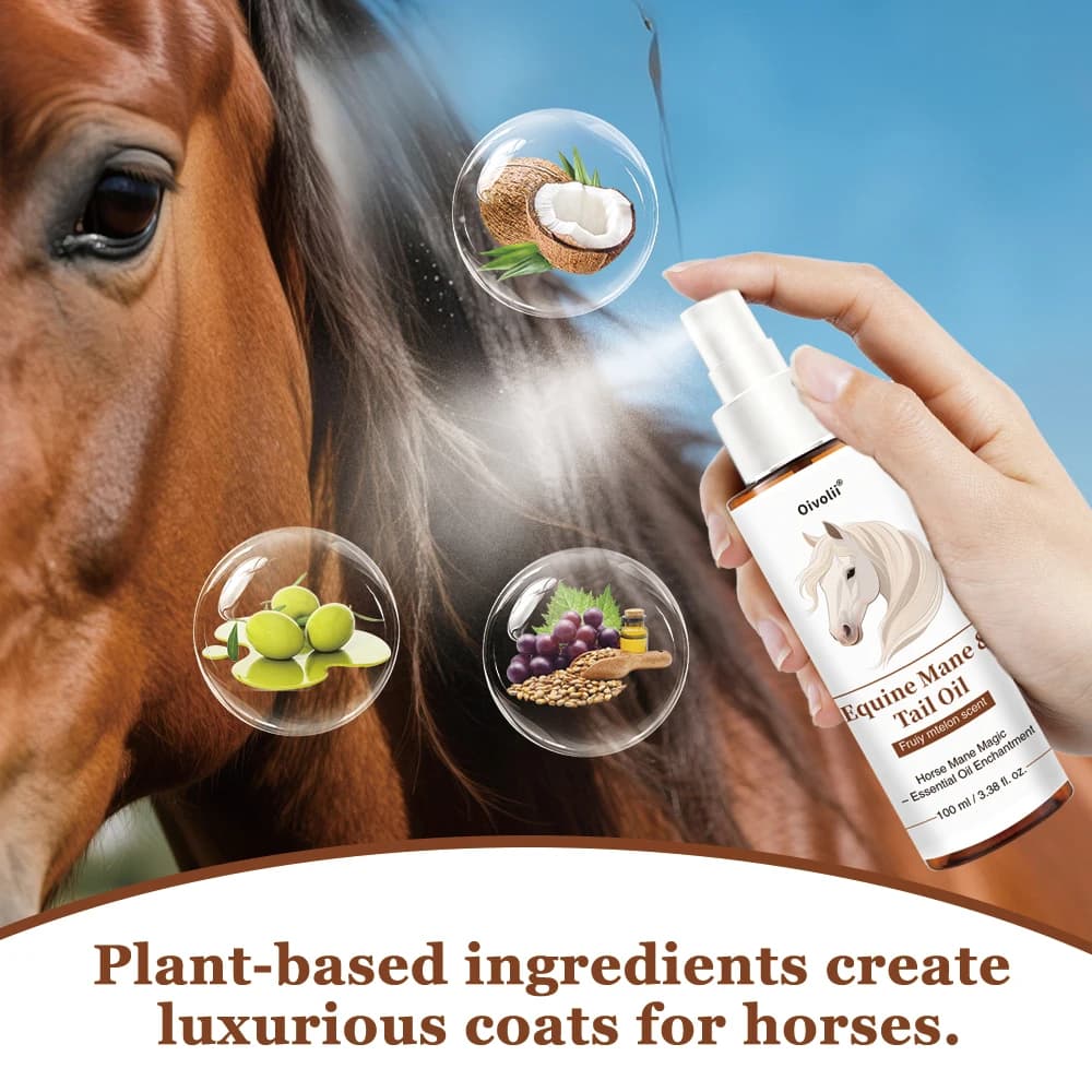 Huile de Soin pour Cheveux de Cheval – Pelage Brillant, Croissance Crinière et Queue, Ingrédients Végétaux Naturels, Démêlant, Conditionneur, Traitement, Toilettage Toutes Races