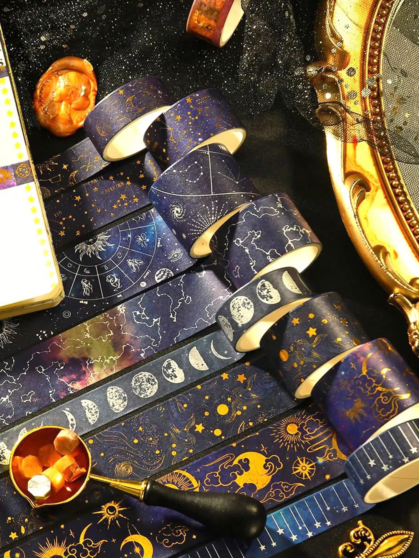 20 rouleaux de ruban washi à motifs planètes et univers, ciel étoilé vaste, avec estampage argent chaud, autocollants mignons pour la décoration de carnets scolaires