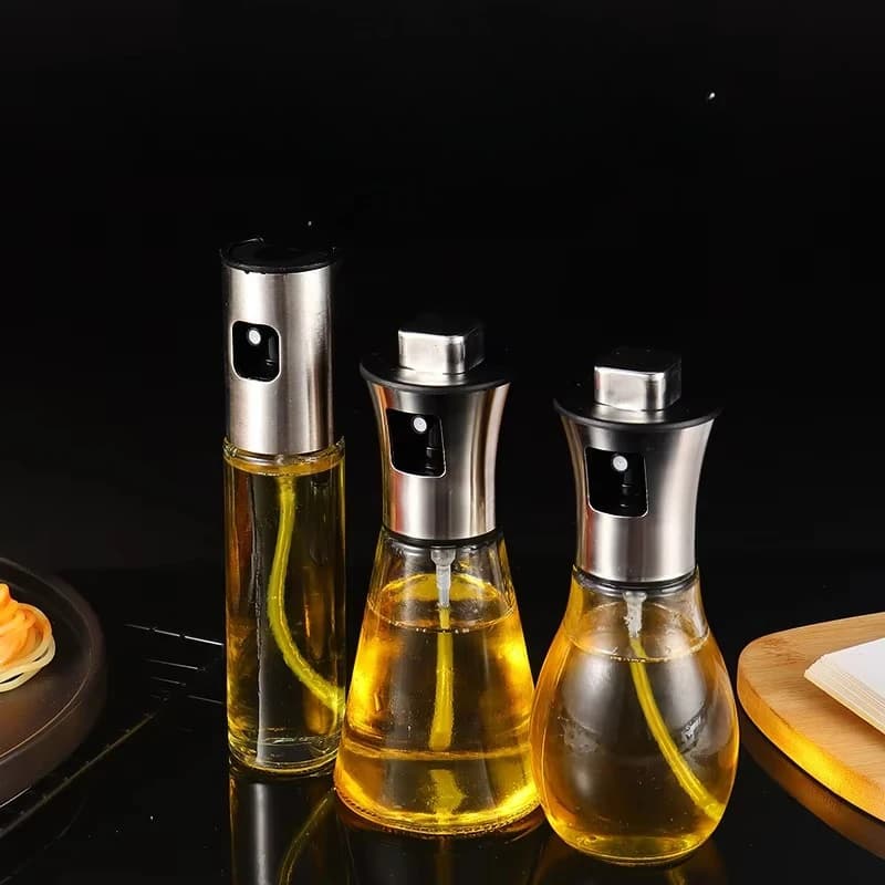 Pulvérisateur d'huile de cuisine pour la cuisson, huile d'olive ou vinaigre de 6.8oz/200ml, conception à gâchette, flacon pulvérisateur en verre de vinaigre en acier inoxydable