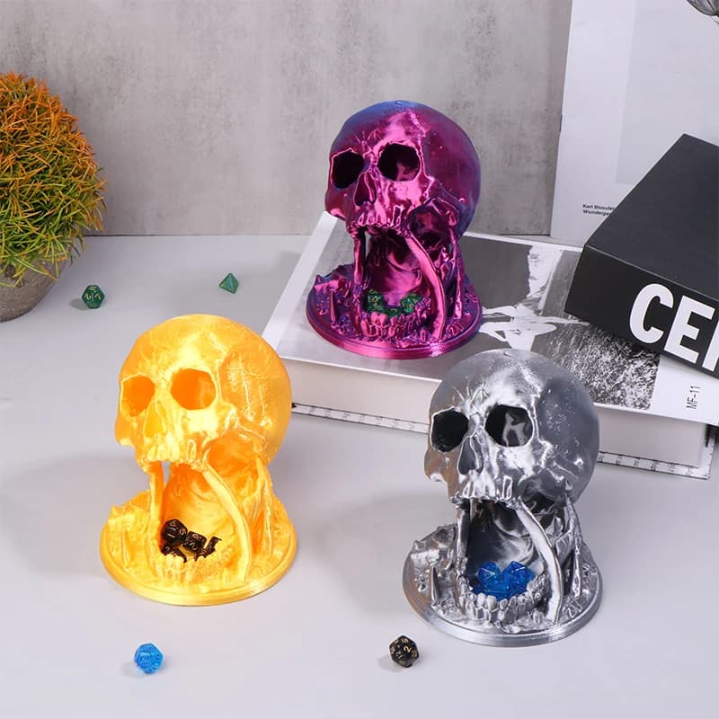 Tour de dés à tête de mort imprimée en 3D